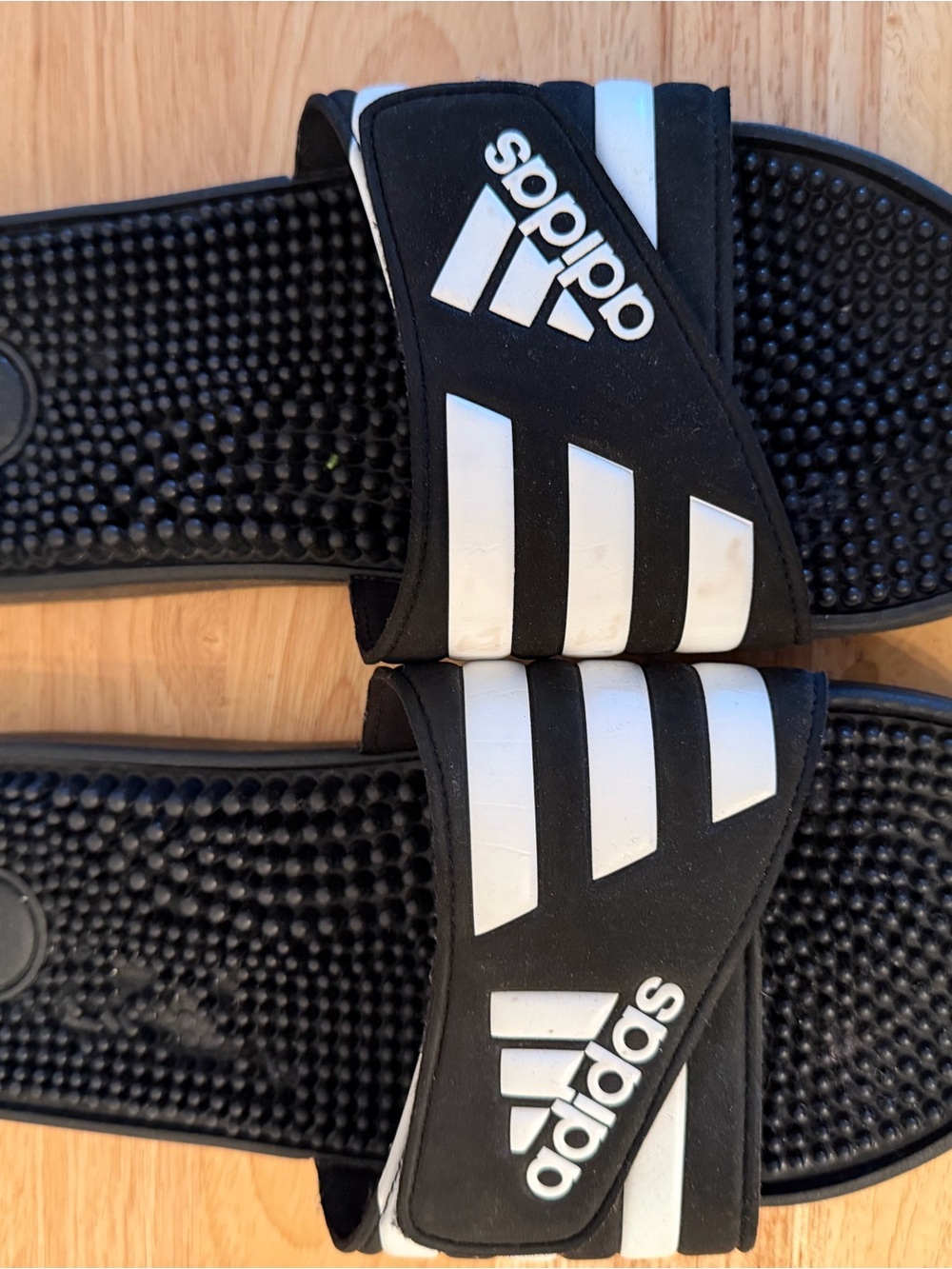 Men’s adidas Black and White Slide Sandals with Massage Footbed